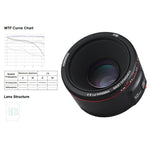 عدسة يانغنو YN50MM F1.8C II F1.8 مع تركيز تلقائي لتركيب كانون EF عدسة جديدة، YN50mm F1.8C II