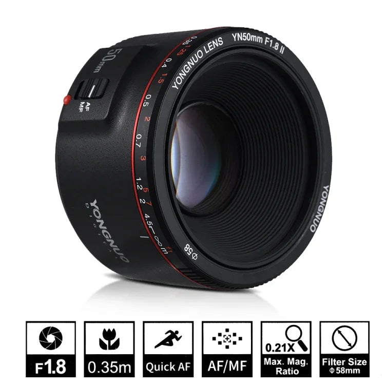 عدسة يانغنو YN50MM F1.8C II F1.8 مع تركيز تلقائي لتركيب كانون EF عدسة جديدة، YN50mm F1.8C II
