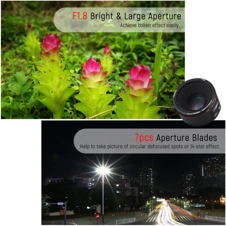 عدسة يانغنو YN50MM F1.8C II F1.8 مع تركيز تلقائي لتركيب كانون EF عدسة جديدة، YN50mm F1.8C II