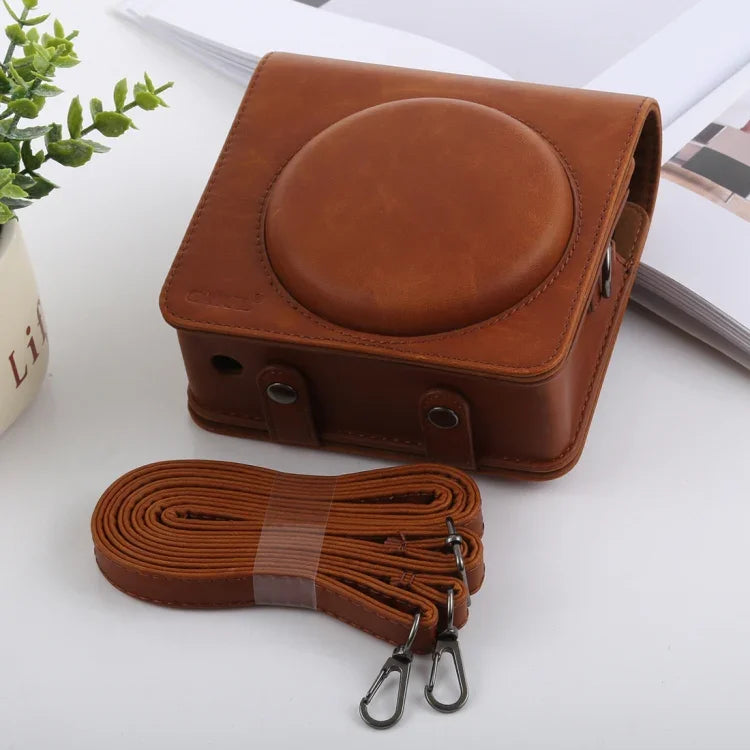 حقيبة كاميرا كاملة من جلد PU مع حزام بأسلوب رجعي لـ FUJIFILM instax SQUARE SQ6، لـ FUJI SQ6