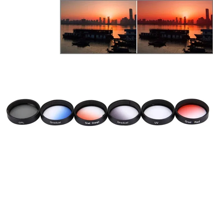 مجموعة فلاتر عدسات احترافية 6 في 1 بحجم 34 مم (CPL + UV + تدريجي أحمر + تدريجي برتقالي + تدريجي أزرق + تدريجي رمادي) لكاميرات DJI Phantom 3 & 4 من JUNESTAR