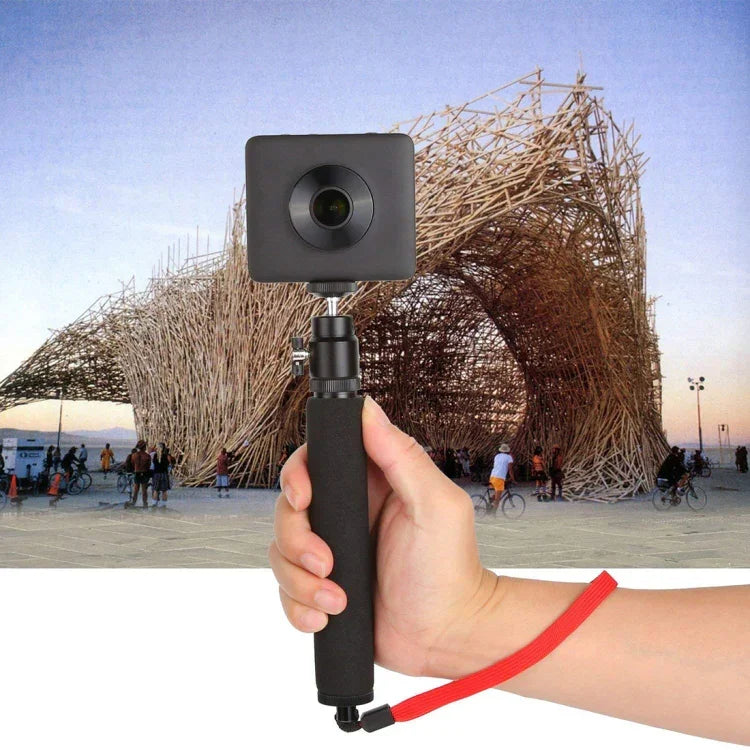 عصا سيلفي دوارة 360 درجة عالمية مع حبل أحمر لـ Gopro، هاتف محمول، كاميرات مدمجة مع فتحة ملولبة 1/4، الطول: 210 مم - 525 مم، الطول: 21-52 سم