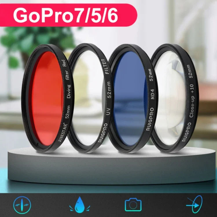RUIGPRO فلتر عدسة UV بحجم 52 مم لكاميرات GoPro HERO 7/6/5 مع حلقة محول فلتر وغطاء عدسة، فلتر عدسة UV