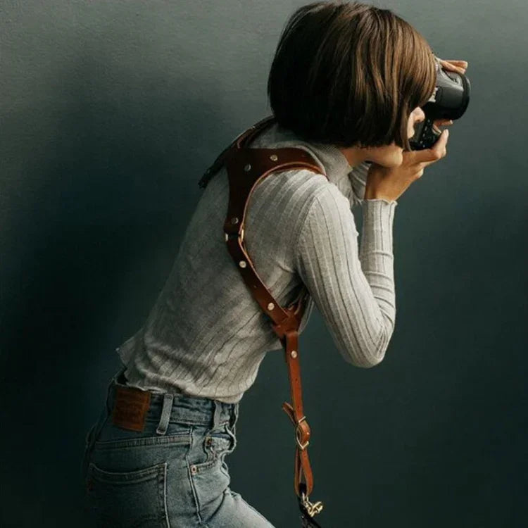 حزام كاميرا جلدي مقاوم للانزلاق مع قفل سريع وخطاف معدني لكاميرات SLR / DSLR (كتف أيسر)، كتف أيسر، كتف أيمن