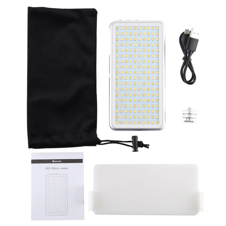 LED011S Pocket 180 مصباح LED احترافي للتدوين المرئي والتصوير الفوتوغرافي مع شاشة OLED وحامل محول حذاء بارد لكاميرات كانون / نيكون DSLR، 180 LED