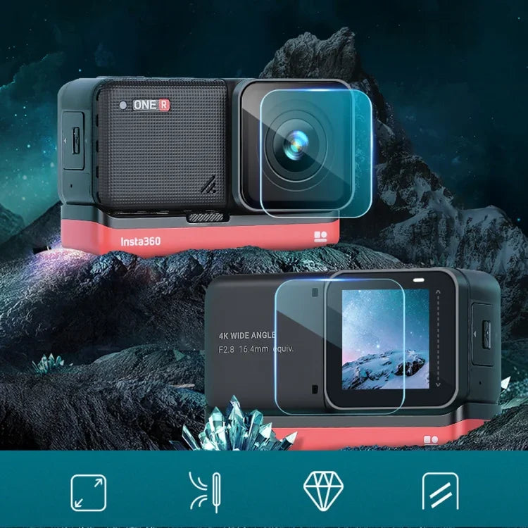 فيلم زجاجي مقسى لعدسة + شاشة LCD لكاميرا Insta 360 One R 4K، لـ Insta 360 One R 4K