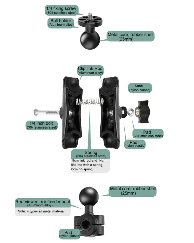 حامل تثبيت قضيب توصيل بطول 6سم للدراجات النارية لكاميرات GoPro، Insta360، DJI وكاميرات الحركة الأخرى، قضيب توصيل 6سم