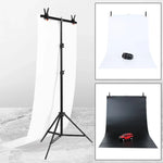 حامل خلفية استوديو تصوير بشكل T بحجم 70x200 سم مع خلفيات PVC سوداء / بيضاء بحجم 70x140 سم، 70x200 سم مع خلفيات