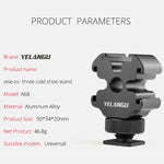 YELANGU YLG0601A A68 محول حامل حذاء بارد بثلاث رؤوس لمايكروفون وفلاش معدني، YELANGU A68 حامل حذاء بارد بثلاث رؤوس