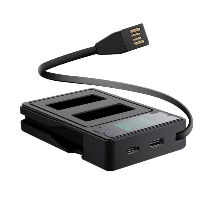 شاحن بطاريات مزدوج بشاشة عرض لسعة الشحن لكاميرات GoPro HERO9 Black / HERO10 Black، يعرض سعة الشحن