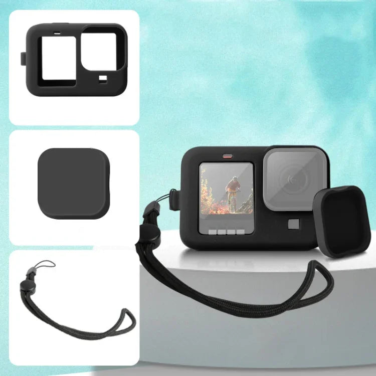 غطاء حماية سيليكون مع حزام معصم وغطاء عدسة لـ GoPro HERO10 Black / HERO9 Black، لـ GoPro HERO10 Black