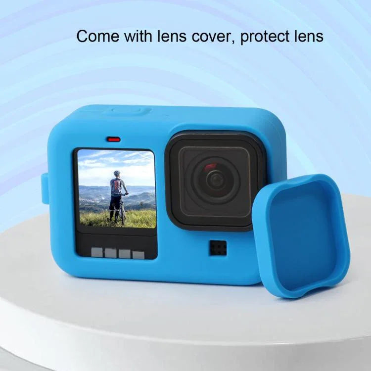 غطاء حماية سيليكون مع حزام معصم وغطاء عدسة لـ GoPro HERO10 Black / HERO9 Black، لـ GoPro HERO10 Black