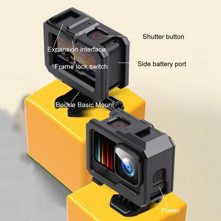 غطاء حماية إطار بلاستيكي ABS مع مشبك قاعدة وبرغي أساسي لـ GoPro HERO10 Black / HERO9 Black، إطار بلاستيكي ABS