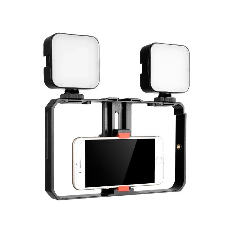 YELANGU PC201 YLG1801A مجموعة حامل بلاستيكي لمثبت فيديو للهاتف الذكي مع إضاءة LED للبث المباشر والتصوير الذاتي، PC201