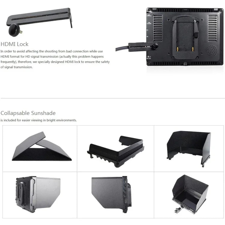 شاشة مراقبة ميدانية FEELWORLD FW759 بدقة 1280x800 بحجم 7 بوصة IPS فائقة النحافة HD، FW759