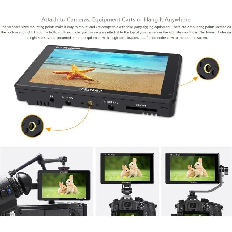 شاشة مراقبة ميدانية للكاميرا FEELWORLD LUT6 بدقة 1920x1080، 2600 نتس، 6 بوصة IPS، HDMI، تحكم باللمس، LUT6