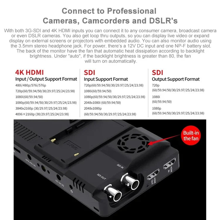 شاشة مراقبة ميدانية FEELWORLD LUT6S بدقة 1920x1080، 2600 نتس، 6 إنش IPS، HDMI، شاشة لمس 4K، SDI HDI، شاشة كاميرا، LUT6S