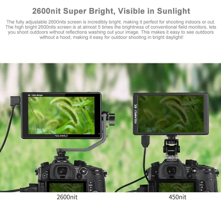 شاشة مراقبة ميدانية FEELWORLD LUT6S بدقة 1920x1080، 2600 نتس، 6 إنش IPS، HDMI، شاشة لمس 4K، SDI HDI، شاشة كاميرا، LUT6S