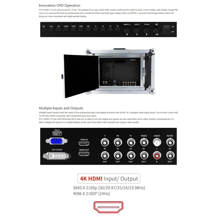 شاشة مراقبة ميدانية احترافية للتصوير الفوتوغرافي بمستوى البث بدقة 1920x1080 بحجم 17.3 بوصة SDI / HDMI 4K من SEETEC P173-9HSD-CO، P173-9HSD-CO