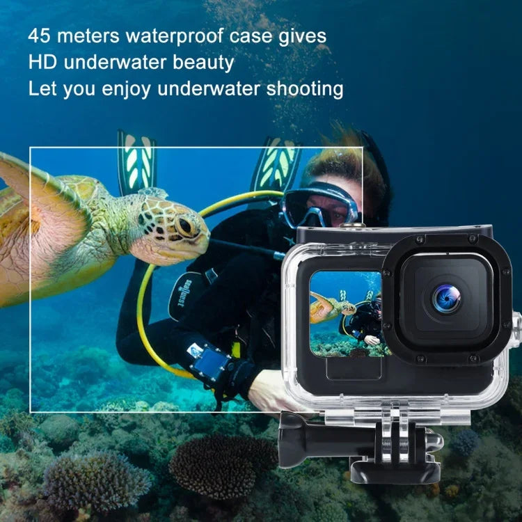 حافظة واقية مقاومة للماء حتى 45 متر مع مشبك وقاعدة تثبيت أساسية وبرغي لكاميرات GoPro HERO10 Black / HERO9 Black، لـ GoPro HERO9 Black