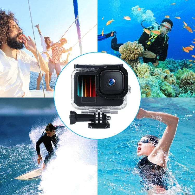 حافظة واقية مقاومة للماء حتى 45 متر مع مشبك وقاعدة تثبيت أساسية وبرغي لكاميرات GoPro HERO10 Black / HERO9 Black، لـ GoPro HERO9 Black