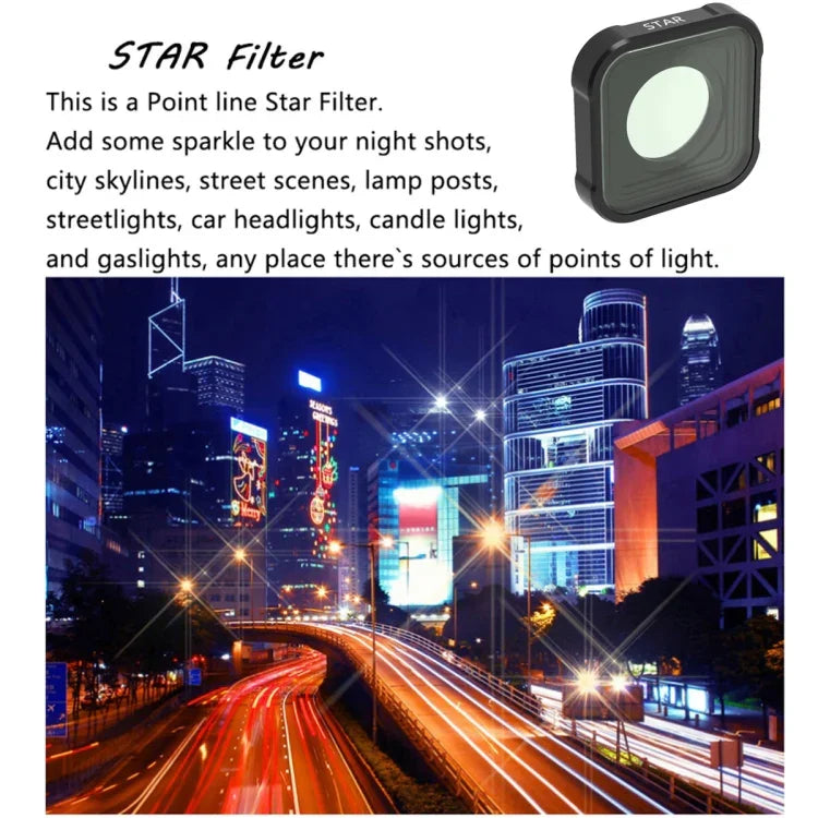 فلتر عدسة تأثير النجوم من سلسلة JSR KB لكاميرات GoPro HERO13 Black /12 Black /11 Black /10 Black /9 Black، Star
