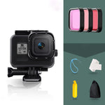 غطاء واقي مقاوم للماء حتى 45م لكاميرا GoPro HERO8 Black مع مشبك، قاعدة أساسية، برغي، فلاتر (بنفسجي، أحمر، وردي)، مقبض عائم، حزام، وملحقات مضادة للضباب، غطاء شفاف لكاميرا HERO8 مع الفلاتر