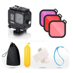 غطاء واقي مقاوم للماء حتى 45م لكاميرا GoPro HERO8 Black مع مشبك، قاعدة أساسية، برغي، فلاتر (بنفسجي، أحمر، وردي)، مقبض عائم، حزام، وملحقات مضادة للضباب، غطاء شفاف لكاميرا HERO8 مع الفلاتر