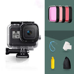 غطاء حماية مقاوم للماء حتى 45 متر لجهاز GoPro HERO8 Black مع إبزيم، قاعدة تثبيت أساسية، برغي، فلاتر (بنفسجي، أحمر، وردي)، مقبض عائم، حزام، وملحقات مضادة للضباب، غطاء أسود لـ HERO8 + فلاتر