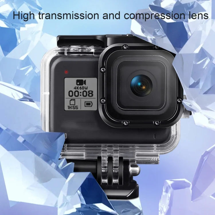 غطاء حماية مقاوم للماء حتى 45 متر لجهاز GoPro HERO8 Black مع إبزيم، قاعدة تثبيت أساسية، برغي، فلاتر (بنفسجي، أحمر، وردي)، مقبض عائم، حزام، وملحقات مضادة للضباب، غطاء أسود لـ HERO8 + فلاتر