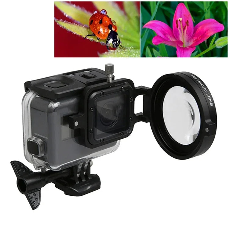 فلتر عدسة ماكرو 16X مقاس 58 مم لكاميرا GoPro HERO5 الرياضية مع قاعدة عدسة وحلقة محول وغطاء عدسة وحزام يد مضاد للفقدان وقماش تنظيف