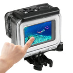 غطاء حماية مقاوم للماء حتى 30 متر لجهاز GoPro HERO5 مصنوع من PC و ABS + غطاء خلفي لمسية مع إبزيم، قاعدة تثبيت أساسية، برغي طويل، حجم الغطاء الخلفي: 7 × 6 سم، غطاء حماية
