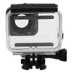 غطاء حماية مقاوم للماء حتى 30 متر لجهاز GoPro HERO5 مصنوع من PC و ABS + غطاء خلفي لمسية مع إبزيم، قاعدة تثبيت أساسية، برغي طويل، حجم الغطاء الخلفي: 7 × 6 سم، غطاء حماية