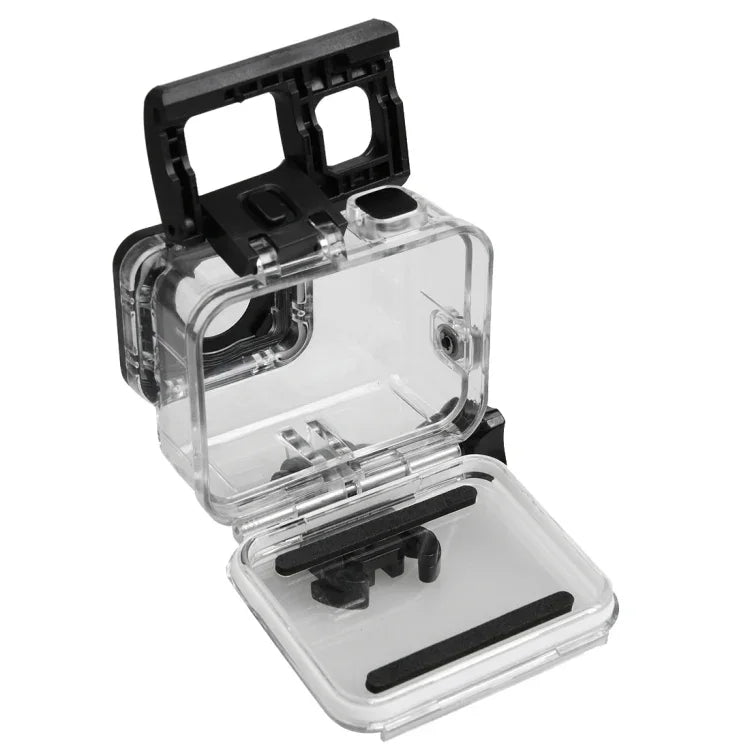 غطاء حماية مقاوم للماء حتى 30 متر لجهاز GoPro HERO5 مصنوع من PC و ABS + غطاء خلفي لمسية مع إبزيم، قاعدة تثبيت أساسية، برغي طويل، حجم الغطاء الخلفي: 7 × 6 سم، غطاء حماية