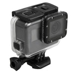 غطاء حماية مقاوم للماء حتى 30 متر لجهاز GoPro HERO5 مصنوع من PC و ABS + غطاء خلفي لمسية مع إبزيم، قاعدة تثبيت أساسية، برغي طويل، حجم الغطاء الخلفي: 7 × 6 سم، غطاء حماية