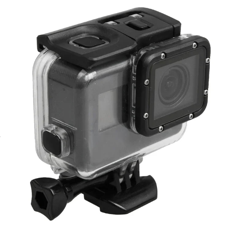 غطاء حماية مقاوم للماء حتى 30 متر لجهاز GoPro HERO5 مصنوع من PC و ABS + غطاء خلفي لمسية مع إبزيم، قاعدة تثبيت أساسية، برغي طويل، حجم الغطاء الخلفي: 7 × 6 سم، غطاء حماية