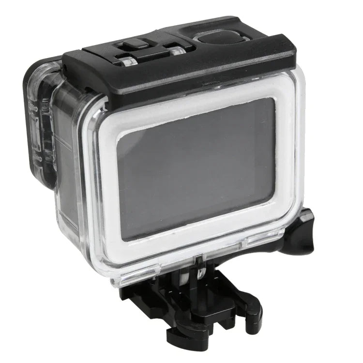 غطاء حماية مقاوم للماء حتى 30 متر لجهاز GoPro HERO5 مصنوع من PC و ABS + غطاء خلفي لمسية مع إبزيم، قاعدة تثبيت أساسية، برغي طويل، حجم الغطاء الخلفي: 7 × 6 سم، غطاء حماية
