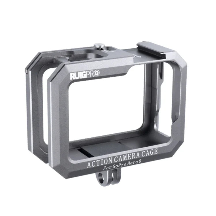 قفص حماية بإطار معدني مع قاعدة حذاء بارد مزدوج فضي رمادي من RUIGPRO لكاميرات GoPro HERO10 Black / HERO9 Black
