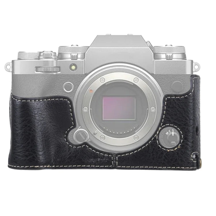 قاعدة نصف غطاء كاميرا من جلد PU بنقشة الليتشي بخيط 1/4 بوصة لـ FUJIFILM X-T4، لـ FUJIFILM X-T4 بنقشة الليتشي
