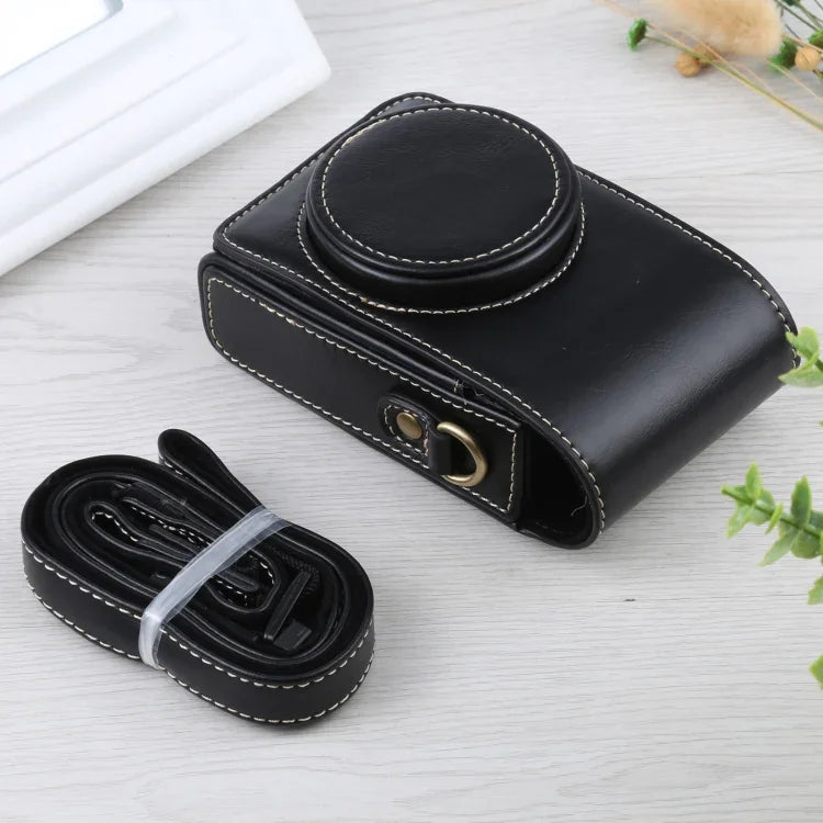 حقيبة كاميرا جلد PU كاملة الجسم مع حزام قابلة للقلب عمودياً لـ Ricoh GR III / GRII، Sony ZV-1 / DSC-RX100M7 / RX100M6 / RX100M5 / RX100M2، لـ Ricoh GR III