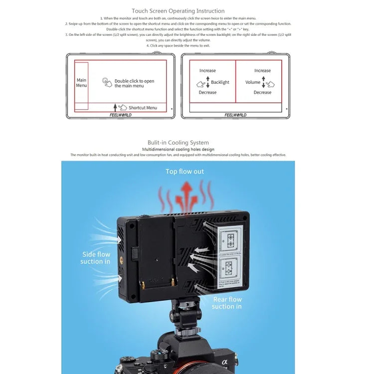 شاشة مراقبة ميدانية DSLR بقياس 5.5 بوصة FEELWORLD LUT5 فائقة السطوع 3000 نت تعمل باللمس، LUT5