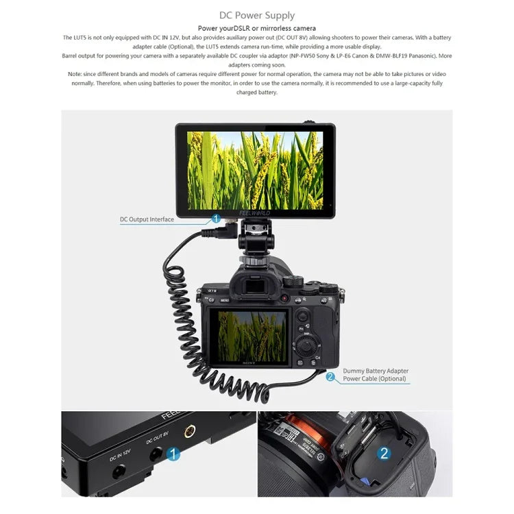 شاشة مراقبة ميدانية DSLR بقياس 5.5 بوصة FEELWORLD LUT5 فائقة السطوع 3000 نت تعمل باللمس، LUT5