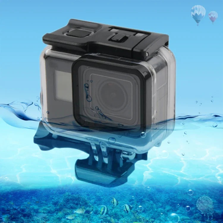 غطاء حماية مقاوم للماء بعمق 45 متر + غطاء خلفي بشاشة لمس لكاميرا GoPro NEW HERO / HERO6 / 5، مع إبزيم تثبيت أساسي وبرغي، لا حاجة لإزالة العدسة، شاشة لمس (شفاف)