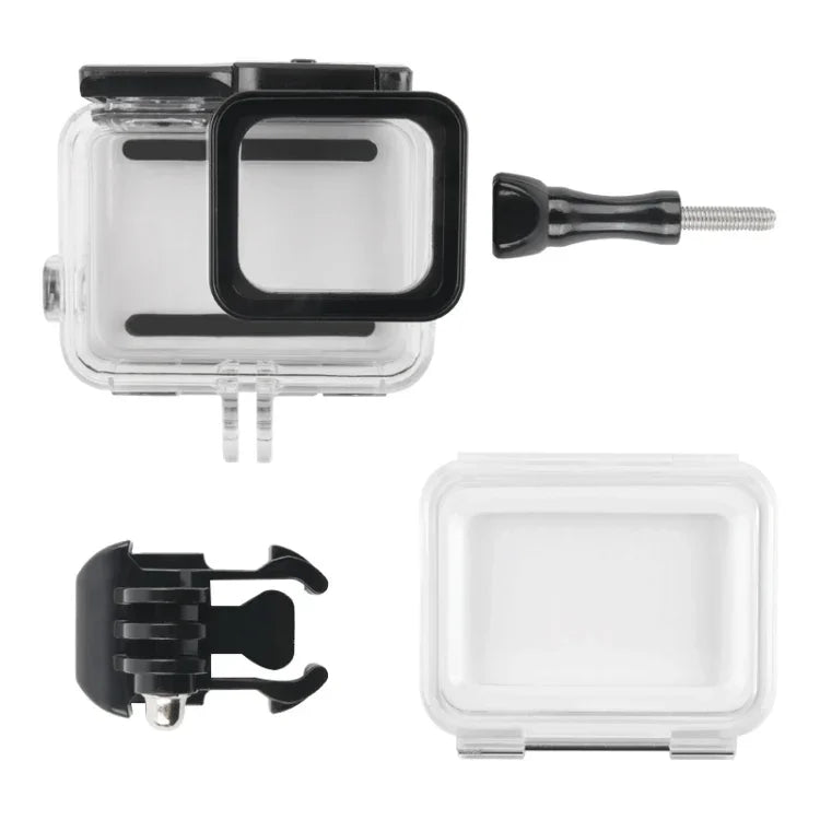 غطاء حماية مقاوم للماء بعمق 45 متر + غطاء خلفي بشاشة لمس لكاميرا GoPro NEW HERO / HERO6 / 5، مع إبزيم تثبيت أساسي وبرغي، لا حاجة لإزالة العدسة، شاشة لمس (شفاف)