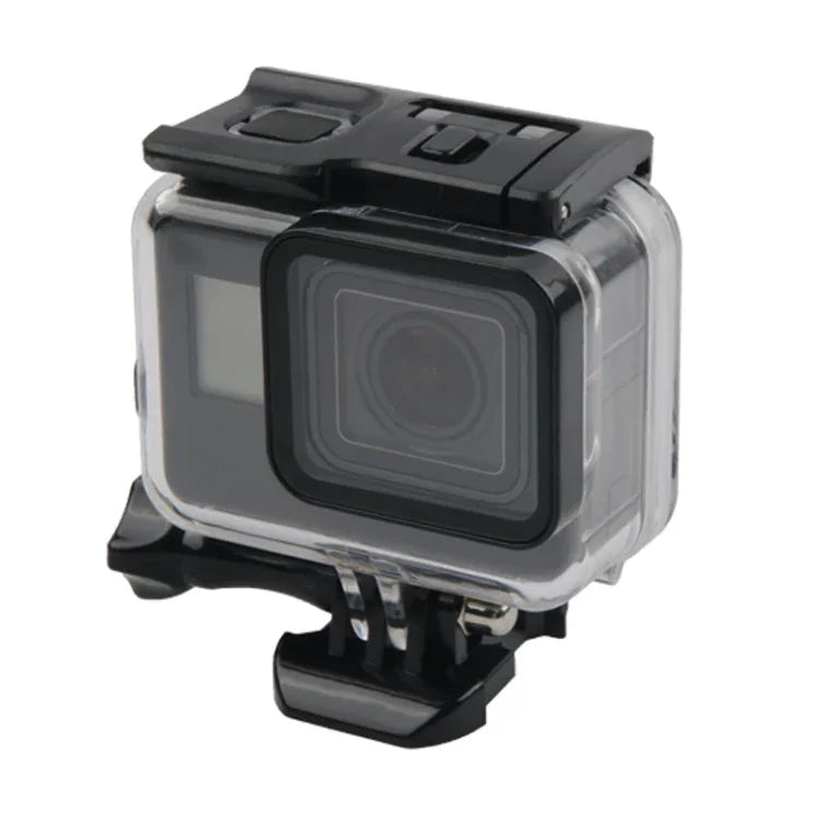 غطاء حماية مقاوم للماء بعمق 45 متر + غطاء خلفي بشاشة لمس لكاميرا GoPro NEW HERO / HERO6 / 5، مع إبزيم تثبيت أساسي وبرغي، لا حاجة لإزالة العدسة، شاشة لمس (شفاف)
