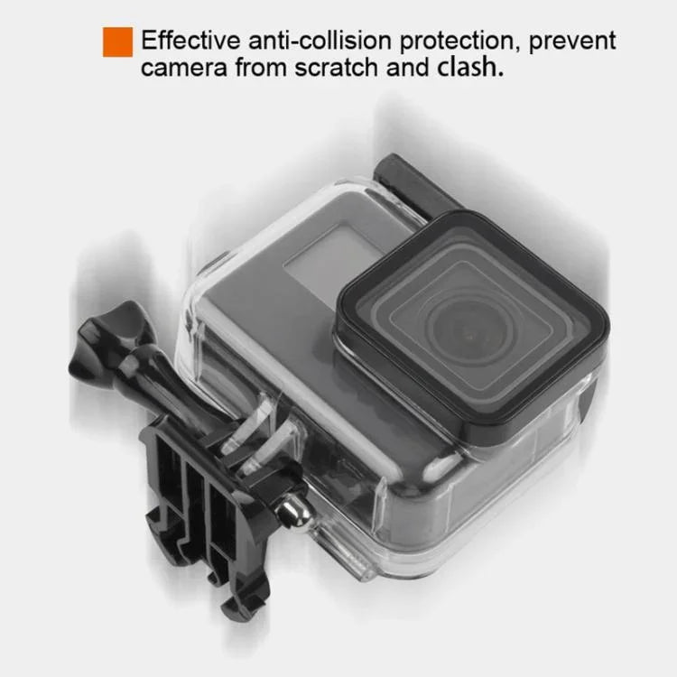 غطاء حماية مقاوم للماء بعمق 45 متر + غطاء خلفي بشاشة لمس لكاميرا GoPro NEW HERO / HERO6 / 5، مع إبزيم تثبيت أساسي وبرغي، لا حاجة لإزالة العدسة، شاشة لمس (شفاف)