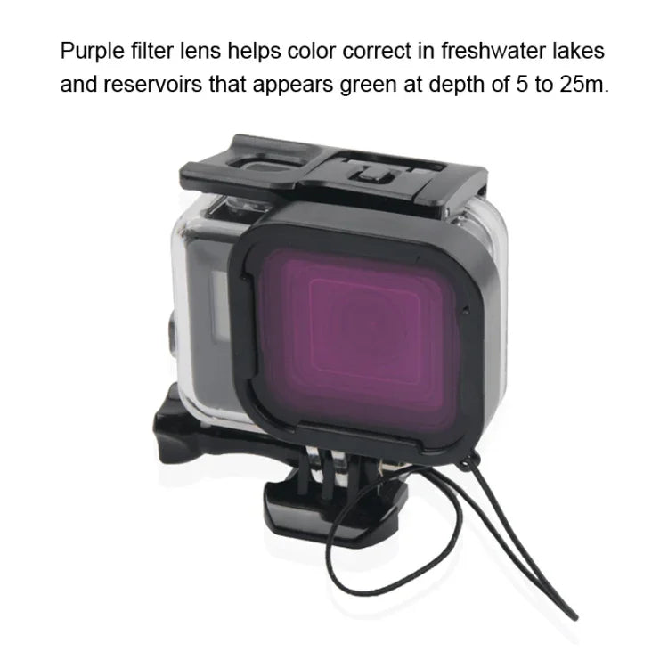غطاء حماية مقاوم للماء بعمق 45 متر + غطاء خلفي بشاشة لمس لكاميرا GoPro NEW HERO / HERO6 / 5، مع إبزيم تثبيت أساسي وبرغي ومرشحات (بنفسجي، أحمر، وردي)، لا حاجة لإزالة العدسة، شاشة لمس + مرشحات (شفاف)