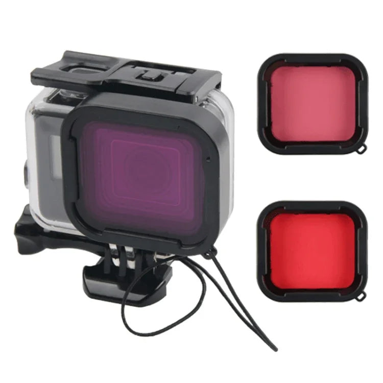 غطاء حماية مقاوم للماء بعمق 45 متر + غطاء خلفي بشاشة لمس لكاميرا GoPro NEW HERO / HERO6 / 5، مع إبزيم تثبيت أساسي وبرغي ومرشحات (بنفسجي، أحمر، وردي)، لا حاجة لإزالة العدسة، شاشة لمس + مرشحات (شفاف)