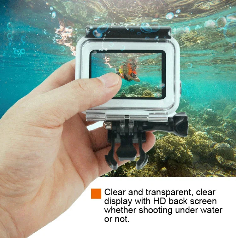 غطاء حماية مقاوم للماء بعمق 45 متر + غطاء خلفي بشاشة لمس لكاميرا GoPro NEW HERO / HERO6 / 5، مع إبزيم تثبيت أساسي وبرغي ومرشحات (بنفسجي، أحمر، وردي)، لا حاجة لإزالة العدسة، شاشة لمس + مرشحات (شفاف)