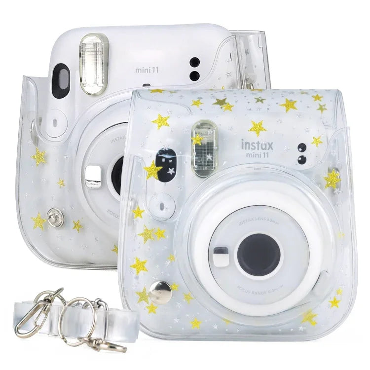 حافظة كاميرا صلبة من PVC كريستال النجوم مع حزام كتف لكاميرا FUJIFILM Instax Mini 11، شفافة